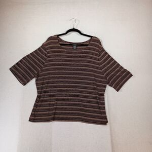 Womens Vintage Top Plus Size 20W Striped Liquid Knit Metallic Boxy Stretch 90s